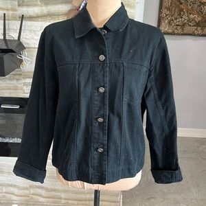 Chicos Design Black Denim Jacket with Embroidered Sequence Beads Back Size1(868)